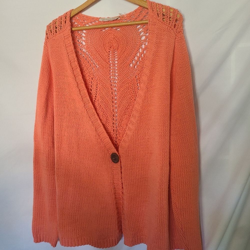Soft Surroundings Crocheted Back Single Button Coral Cardigan sz XL